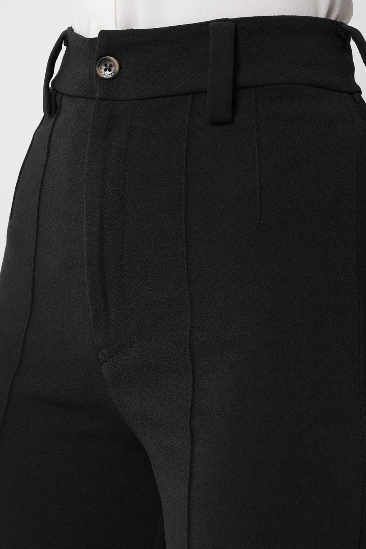 High-Waist Seam Detail Straight Leg Trousers - Black