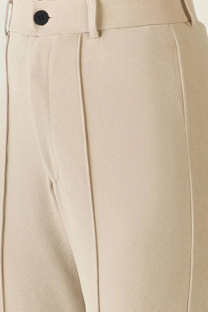 High-Waist Seam Detail Straight Leg Trousers - Beige